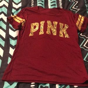 Maroon PINK top with gold jersey style